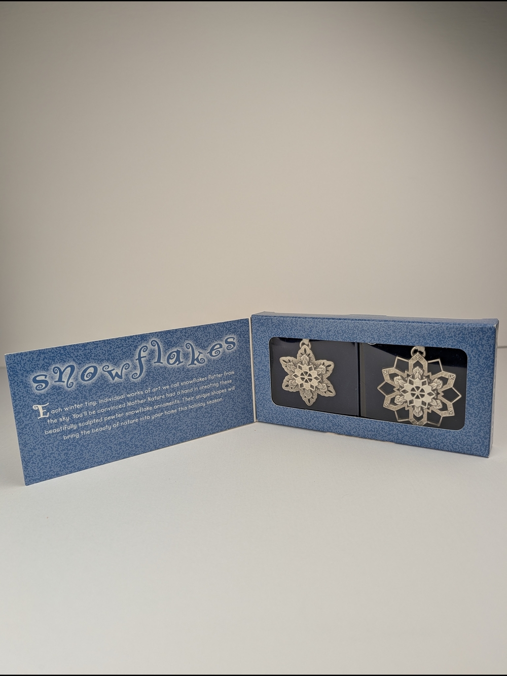 Longaberger Pewter Sculpted Snowflake Ornaments New In Box, Vintage 2000.